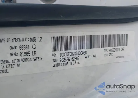 2013 Dodge Dart Rallye из США, поврежденный, VIN 1C3CDFBH7DD136068